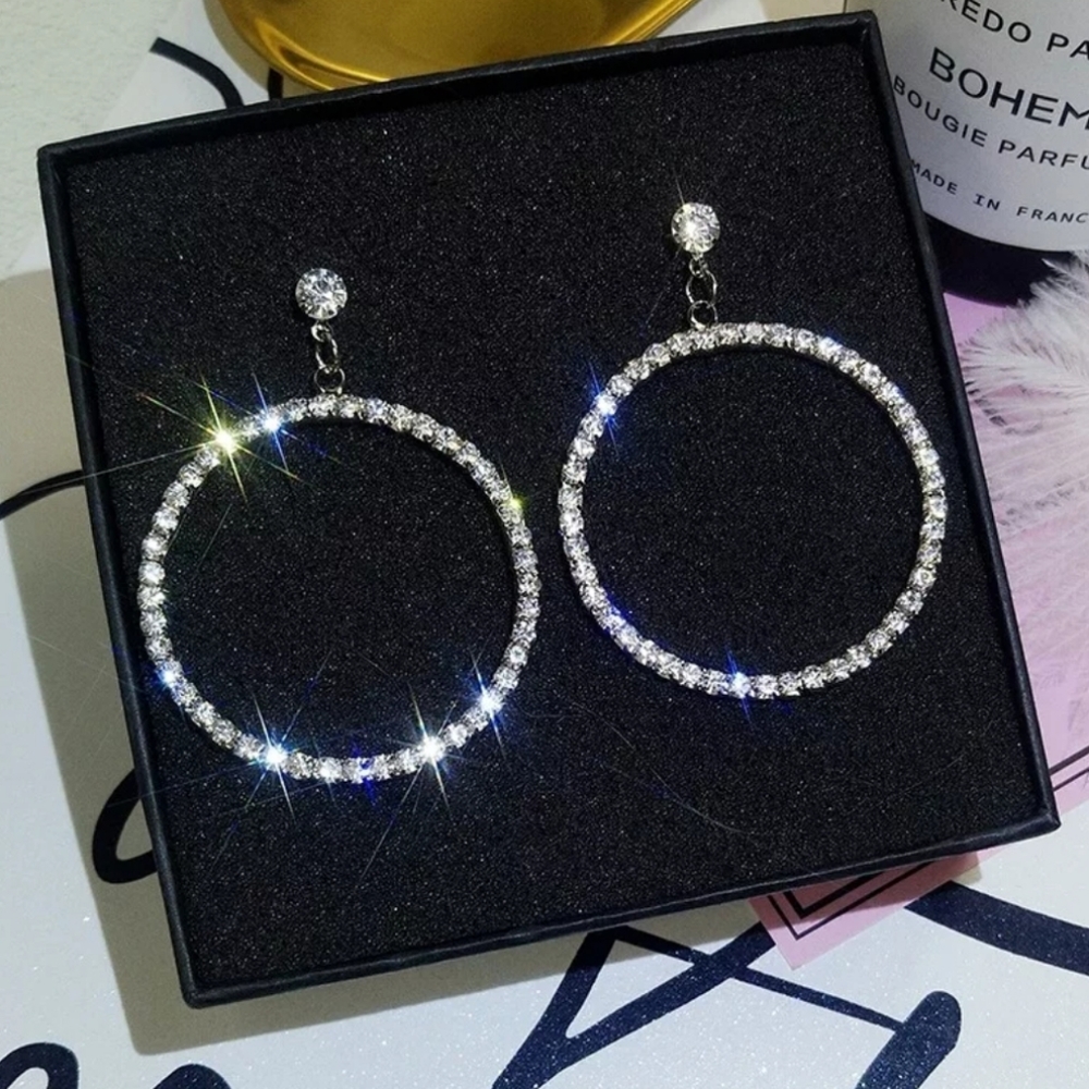 Clip On Sparkly Hoops 3in OR 2in - Picture 4 of 4